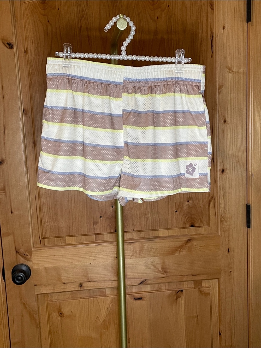 Grayson Threads Striped Shorts — Cream, Yellow & Brown